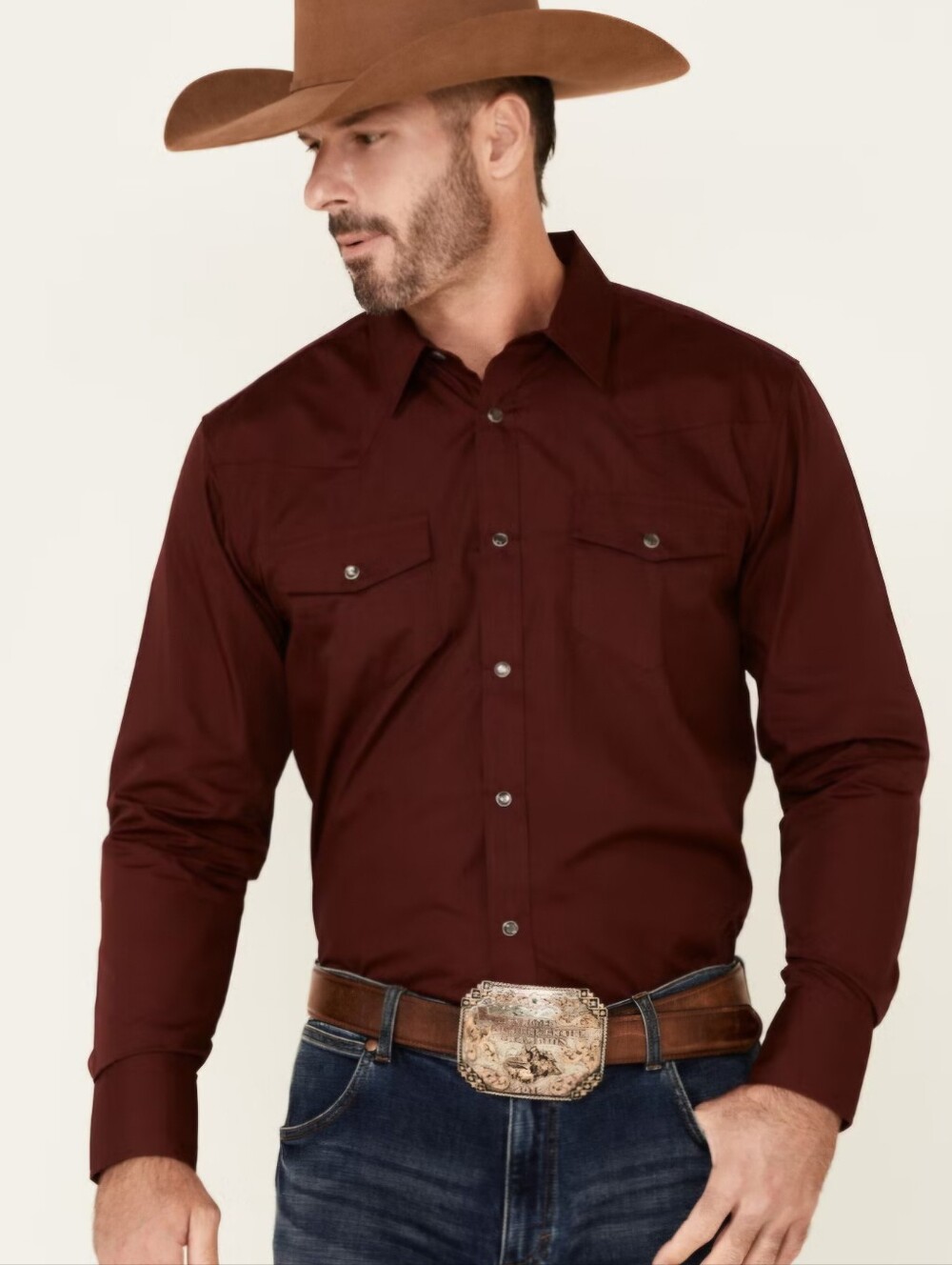 Men's Long Sleeve Western Shirt---- Green